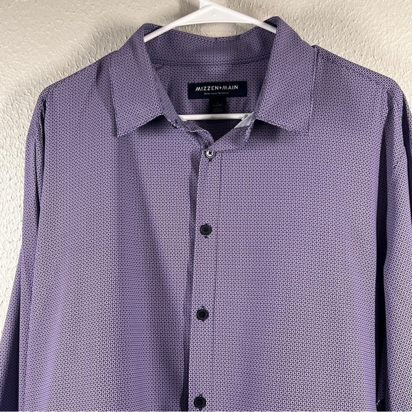 Mizzen Main Shirt Mens Size Large Classic Purple Geometric Stretch Career Button - Picture 5 of 12